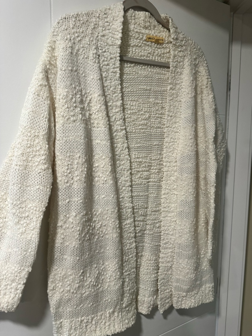 Open-Front Cream Knit Cardigan Sweater